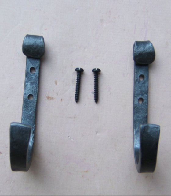 LARGE PAIR(S) OF HAND FORGED WROUGHT IRON GUN HOOKS & SCREWS view 1