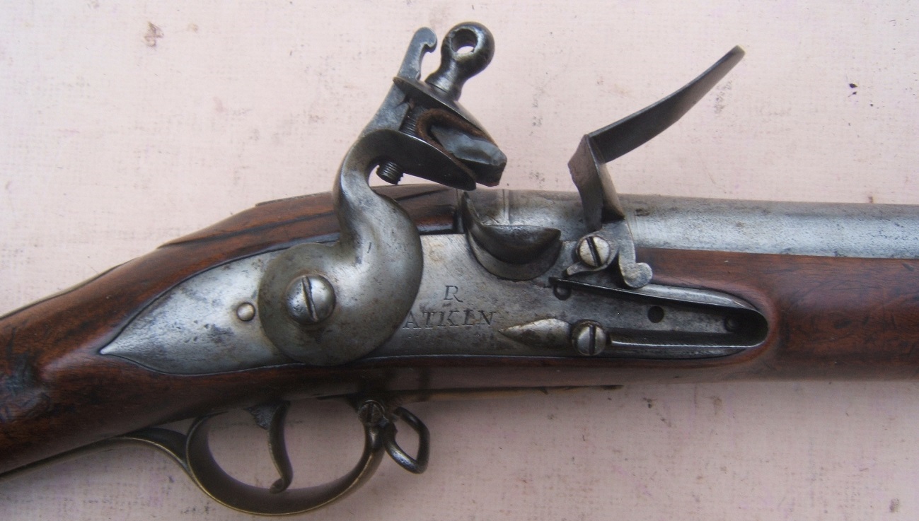 A VERY FINE+/EXCELLENT FRENCH & INDIAN WAR PERIOD COMMERCIALLY MANUFACTURED FIRST MODEL/LONGLAND PATTERN BROWN BESS MUSKET BY R. WATKIN, ca. 1745 view 3