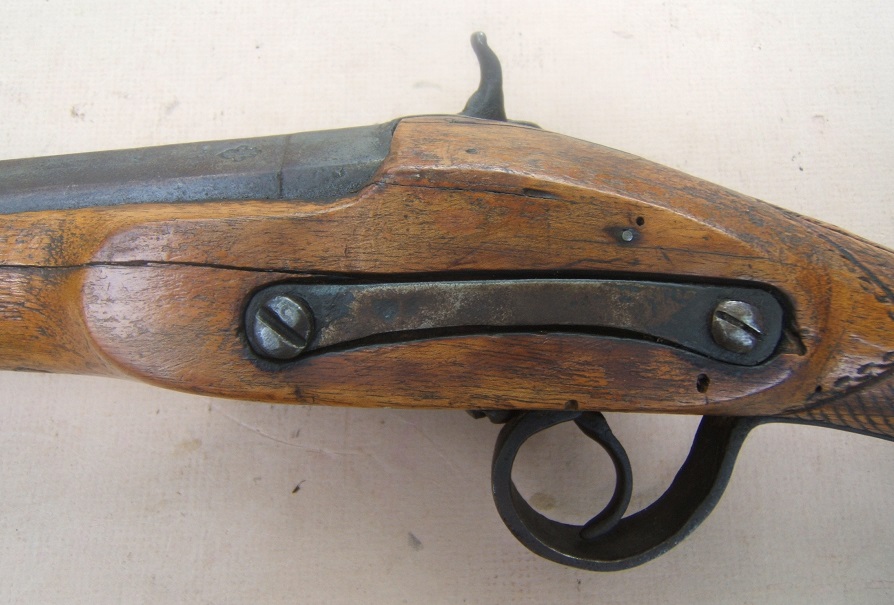 AN UNUSUAL SPANISH/SPANISH-COLONIAL (PERCUSSION-CONVERTED) MIQUELET CAVALRY-TYPE CARBINE (TERCEROLA), ca. 1770/1840 view 4