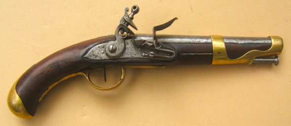 A VERY GOOD+ REVOLUTIONARY WAR PERIOD FRENCH MODEL 1763/66 FLINTLOCK PISTOL, ca. 1770s view 1