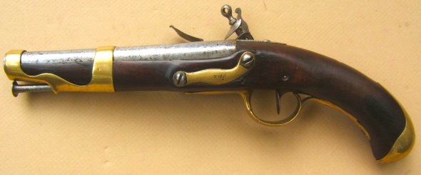 A VERY GOOD+ REVOLUTIONARY WAR PERIOD FRENCH MODEL 1763/66 FLINTLOCK PISTOL, ca. 1770s view 2