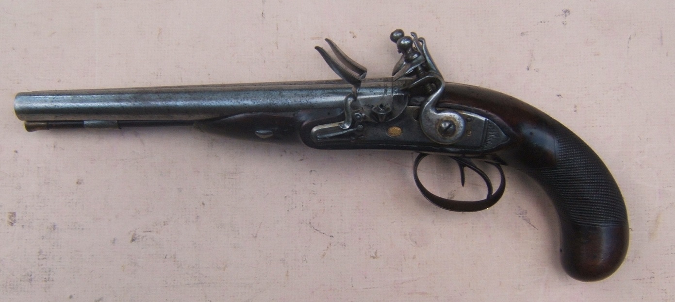 A SCARCE EARLY 19TH CENTURY ENGLISH  DOUBLE BARREL FLINTLOCK CARRIAGE  PISTOL, by 