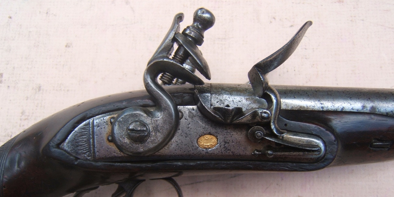 A SCARCE EARLY 19TH CENTURY ENGLISH  DOUBLE BARREL FLINTLOCK CARRIAGE  PISTOL, by 