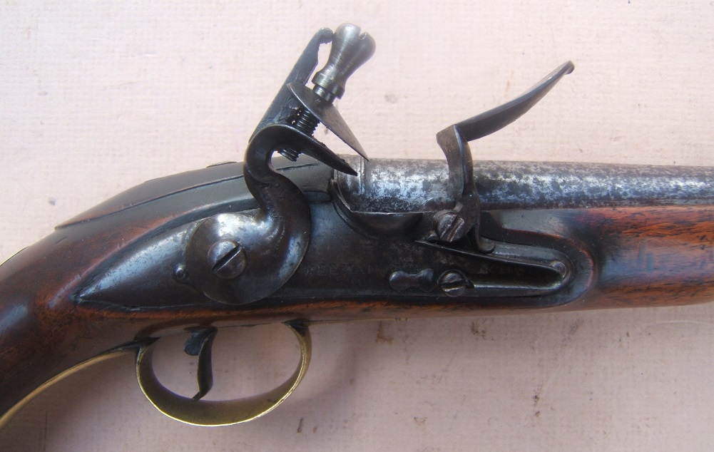 A VERY FINE & EARLY BRASS-MOUNTED COLONIAL PERIOD ENGLISH FLINTLOCK OFFICER’S PISTOL, BY “FREEMAN”, ca. 1740 view 3