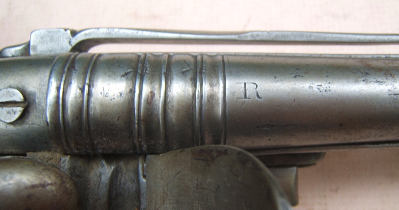 A VERY FINE & RARE AMERICAN REVOLUTIONARY WAR PERIOD ROYAL HIGHLAND REGIMENTALLY MARKED REGULATION-PATTERN �SCOTTISH� HIGHLAND ALL-STEEL FLINTLOCK OFFICER'S-GRADE BELT PISTOL, of 