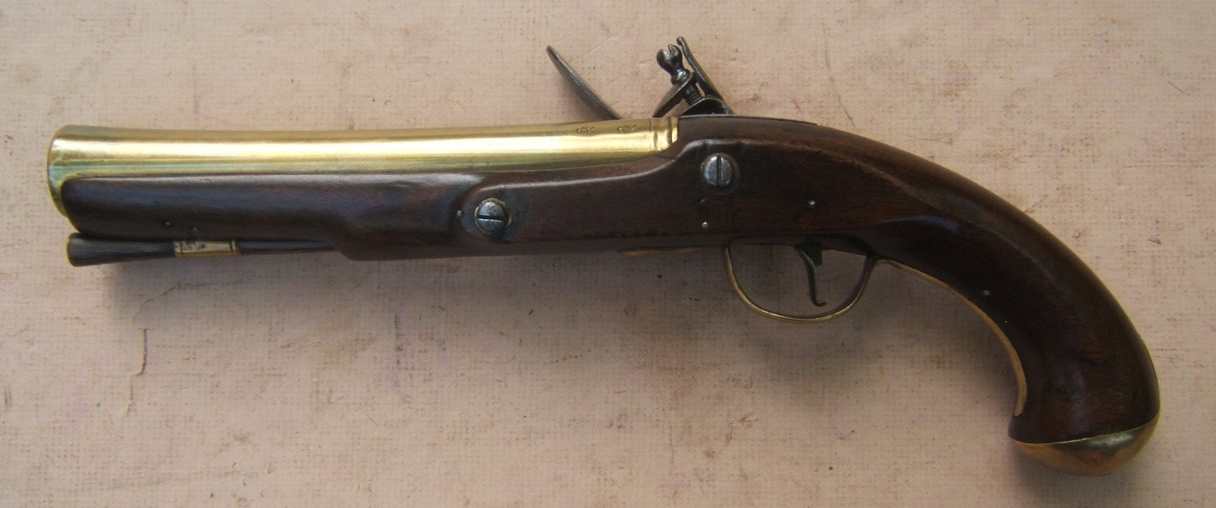 A FINE AMERICAN REVOLUTIONARY WAR PERIOD BRASS BARREL FLINTLOCK BLUNDERBUSS PISTOL, by 