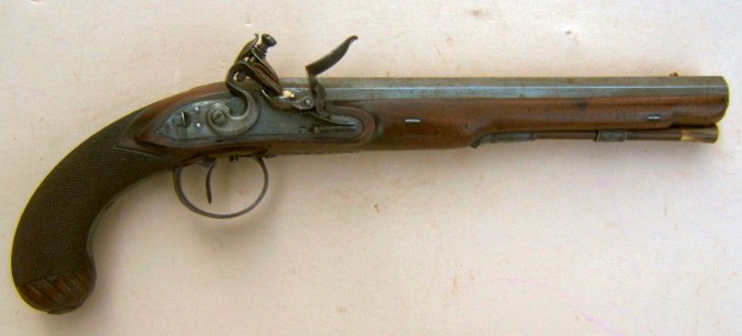 A FINE FLINTLOCK DUELLING PISTOL BY H. W. MORTIMER, ca. 1790s view 1