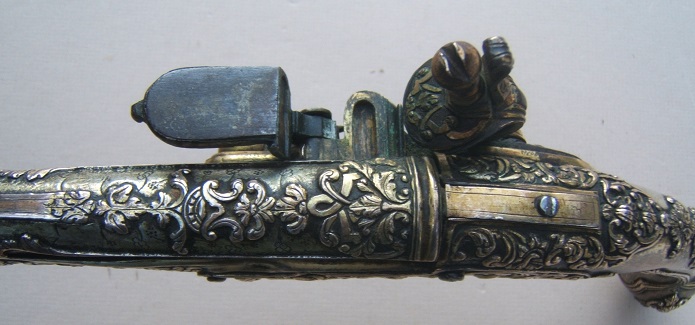 A VERY RARE & EXPEPTIONAL QUALITY EASTERN EUROPEAN/RUSSIAN SOLID SILVER STOCK FLINTLOCK HOLSTER PISTOL, ca. 1780 view 5