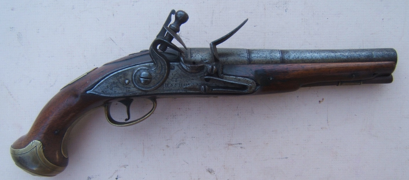 A VERY FINE FRENCH & INDIAN/AMERICAN REVOLUTIONARY WAR PERIOD FLINTLOCK OFFICER'S PISTOL, by “T. HENSHAW