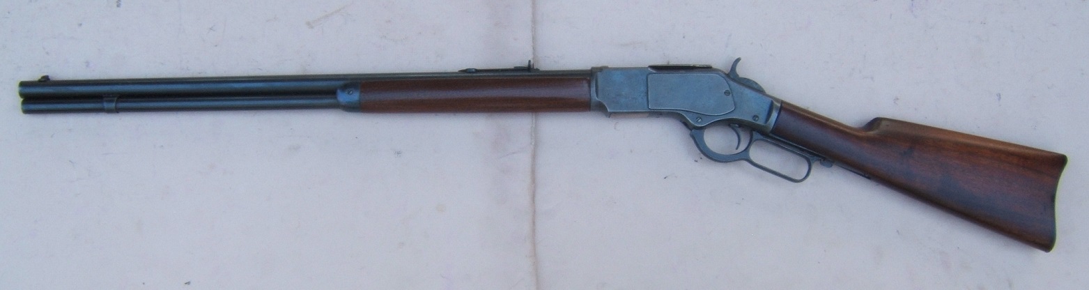 A FINE WINCHESTER MODEL 1873 RIFLE W/ CUSTOM ORDER SEMI-CRESCENT BUTTSTOCK, Sn. 389,XXX view 2