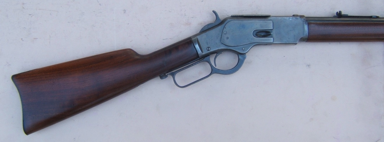 A FINE WINCHESTER MODEL 1873 RIFLE W/ CUSTOM ORDER SEMI-CRESCENT BUTTSTOCK, Sn. 389,XXX view 5