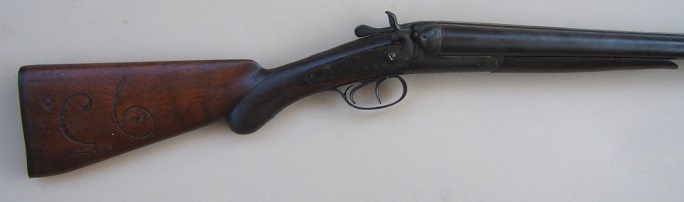 A VERY GOOD WESTERN EXPANSION PERIOD AMERICAN IMPORT DOUBLE BARREL 10ga. SHOTGUN, ca. 1880s view 1