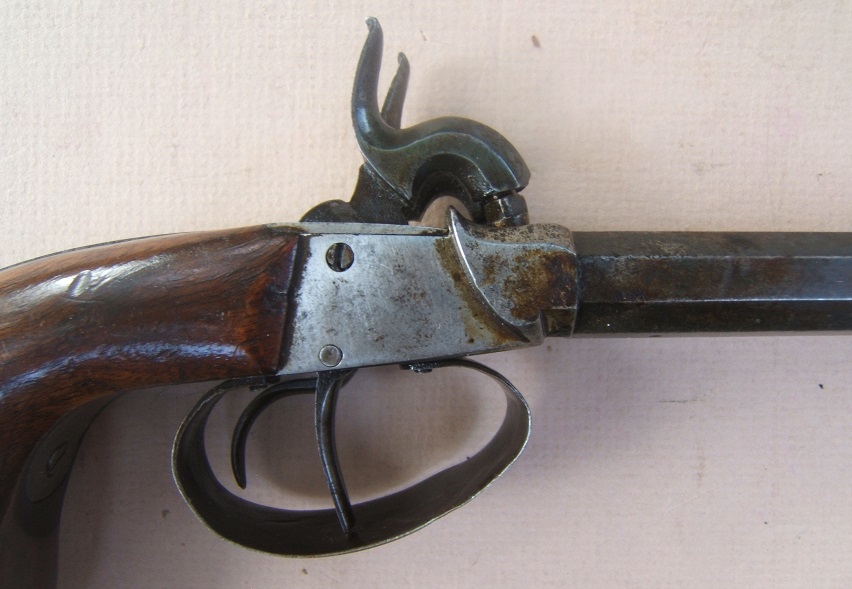 A VERY GOOD CONTINENTAL EUROPEAN DOUBLE BARREL PERCUSSION POCKET PISTOL, ca. 1850 view 3