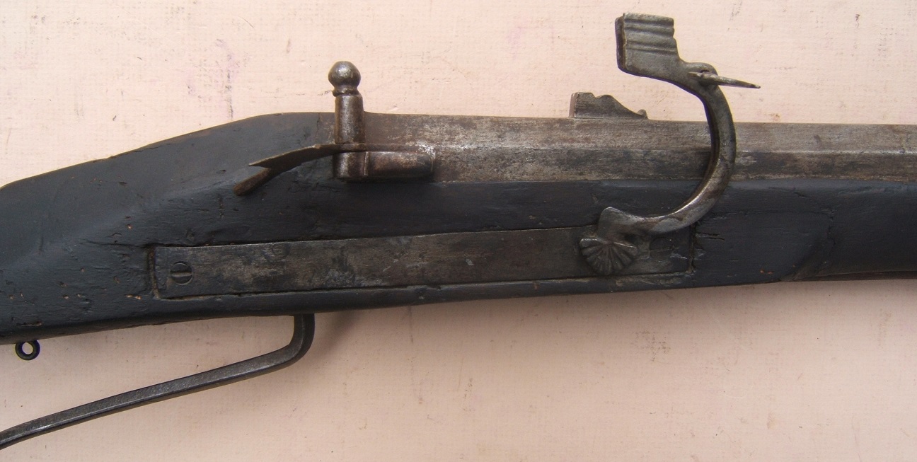 A VERY RARE MID-16th CENTURY GERMAN/ITALIAN LEVER-TRIGGER MILITARY MATCHLOCK ARQUEBUS/MUSKET, ca. 1550 view 3