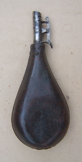 A FAIR/GOOD MID 19TH CENTURY LEATHER SHOT FLASK, ca. 1860 view 1