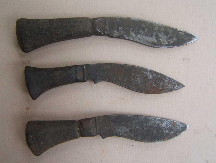A GROUPING of THREE (3) MID-19TH CENTURY NEPALESE/INDIAN KUKRI-FORM TINDER-LIGHTER “KNIVES”, ca. 1850 view1