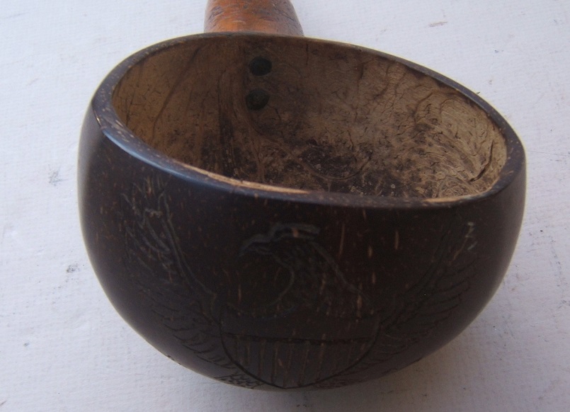 A FINE 19TH AMERICAN SAILOR-CARVED COCONUT WATER-LADLE/DIPPING-CUP, ca. 1840 view3