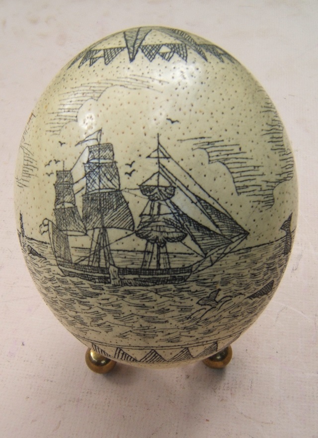 A NICELY CARBED & SCRIMSHAWED 20TH CENTURY OSTRICH EGG, ca. 1990s  view2
