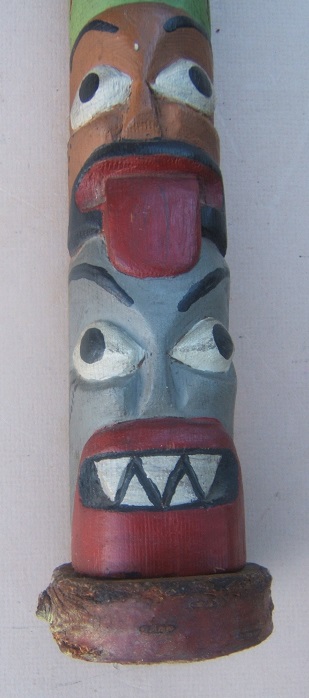 AN EARLY 20TH CENTURY PACIFIC NORTH WEST COAST TLINGIT/HAIDA CARVED CEDAR & POLYCHROME PAINTED TOTEM POLE, ca. 1930 view 3