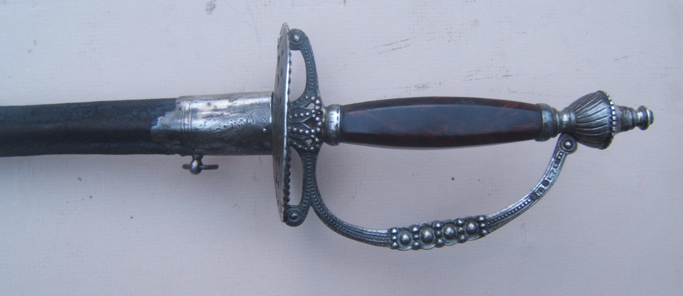 A FINE AMERICAN REVOLUTIONARY WAR PERIOD ENGLISH SILVER HILT OFFICER'S SMALL SWORD, BY 