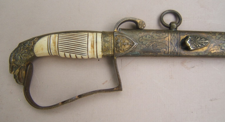 AN EARLY 19TH CENTURY AMERICAN REGULATION EAGLE HEAD INFANTRY OFFICER’S SWORD & SCABBARD, ca. 1821 view 2