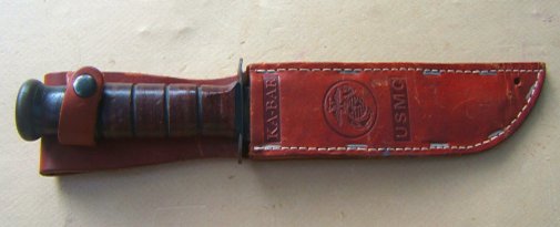 A KOREAN WAR PERIOD USMC KA-BAR FIGHTING KNIFE w/ USMC MARKED SCABBARD, ca. 1950 view 2