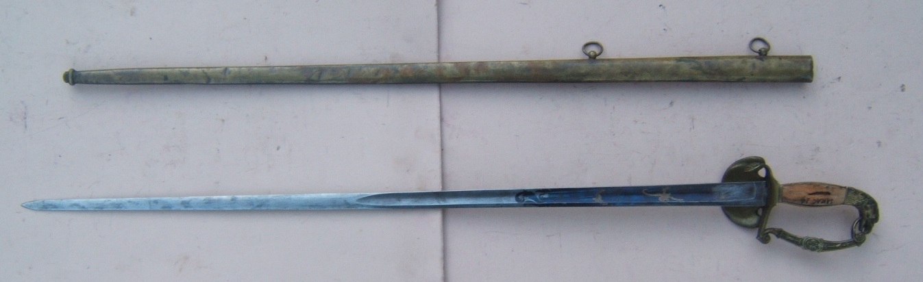 AN EARLY 19TH CENTURY AMERICAN REGULATION EAGLE HEAD INFANTRY OFFICER’S SWORD & SCABBARD, ca. 1820s view 2