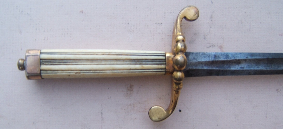 A FINE+ AMERICAN REVOLUTIONARY WAR PERIOD ENGLISH BELT DAGGER/NAVAL DIRK WITH FACETED IVORY GRIP, ca. 1770-1800 view 3